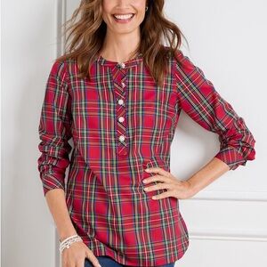 Talbots Petite Band Collar Tunic - Celebrate Plaid - SZ XL Petite